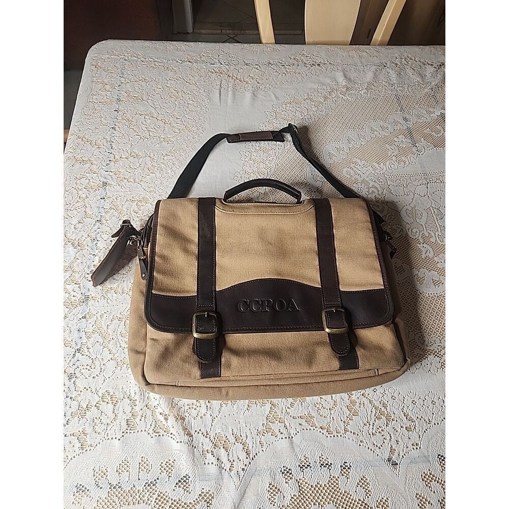 Canyon Outback Leather Goods Canvas and Leather Laptop Briefcase Messenger Bag